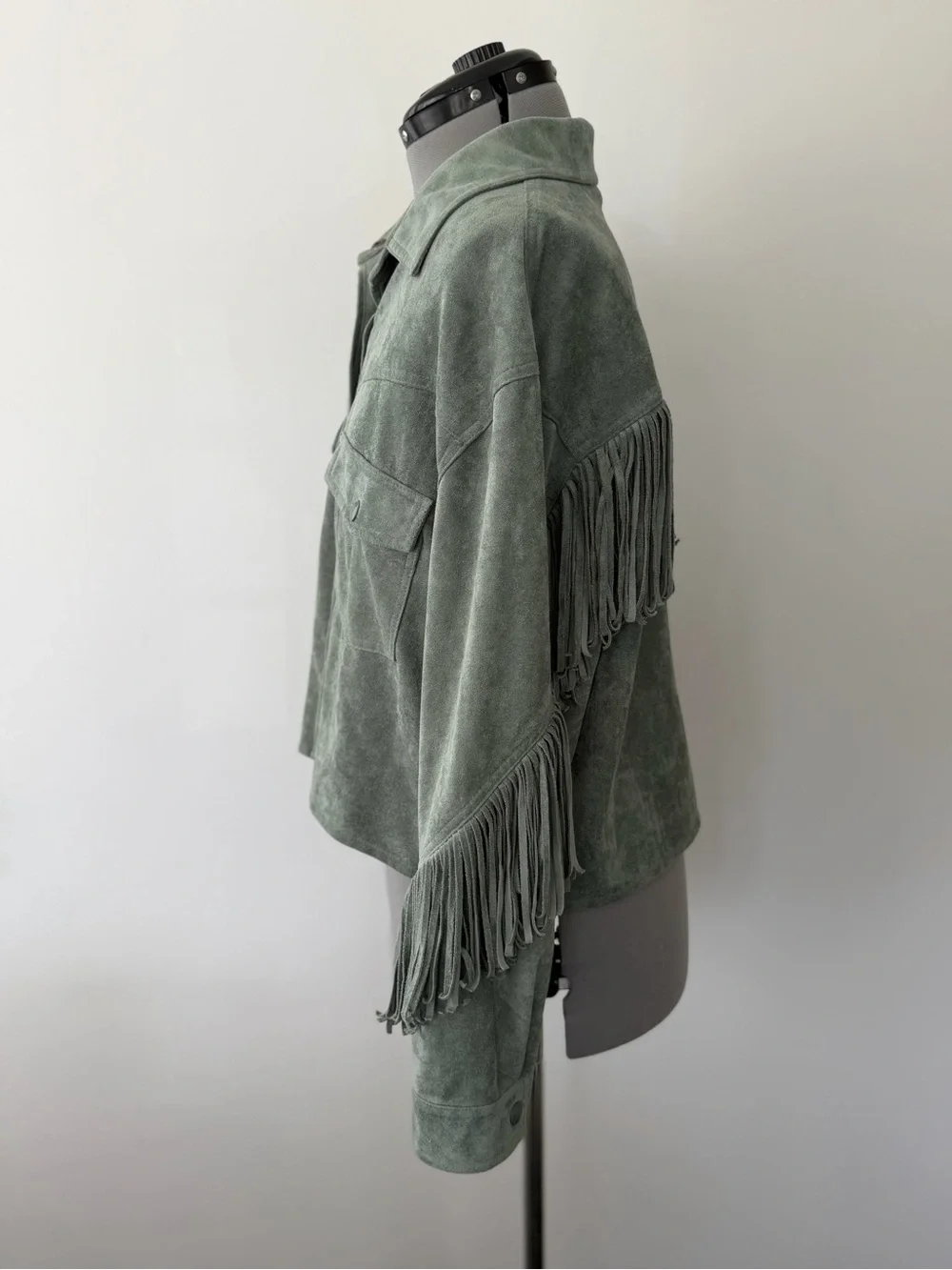 BLANKNYG - Free People - Fringe Jacket - Faux Suede - women’s sz L - Sage Green - Picture 8 of 11